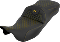 SADDLEMEN Extended Reach RoadSofa™ Seat - Dragon Scale - w/o Backrest - Gold Stitch - FLH/FLT '08-'25