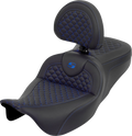 SADDLEMEN Roadsofa™ Seat - Dragon Scale - Blue Stitch - with Backrest - Touring '08-'25