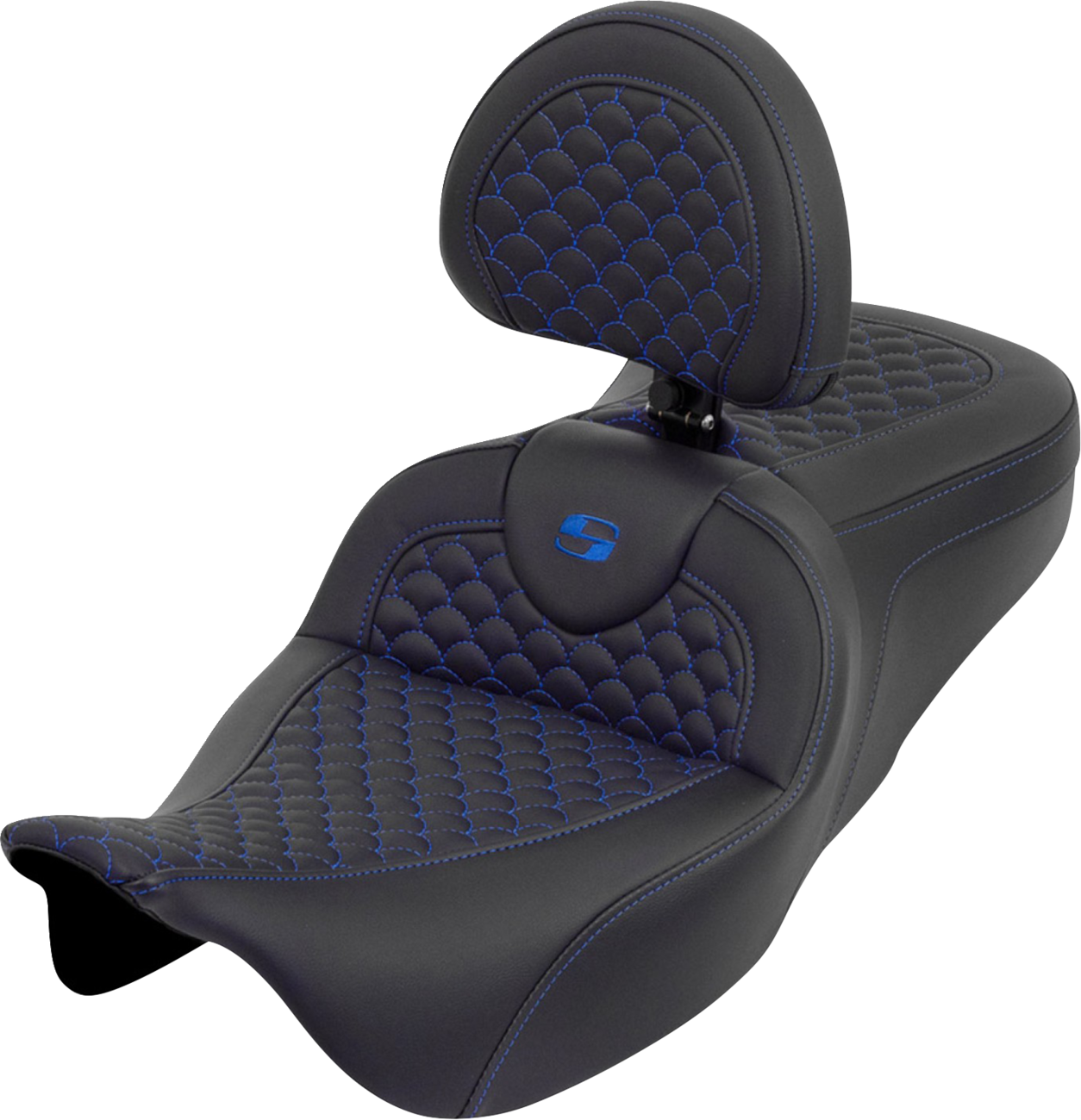 SADDLEMEN Roadsofa™ Seat - Dragon Scale - Blue Stitch - with Backrest - Touring '08-'25