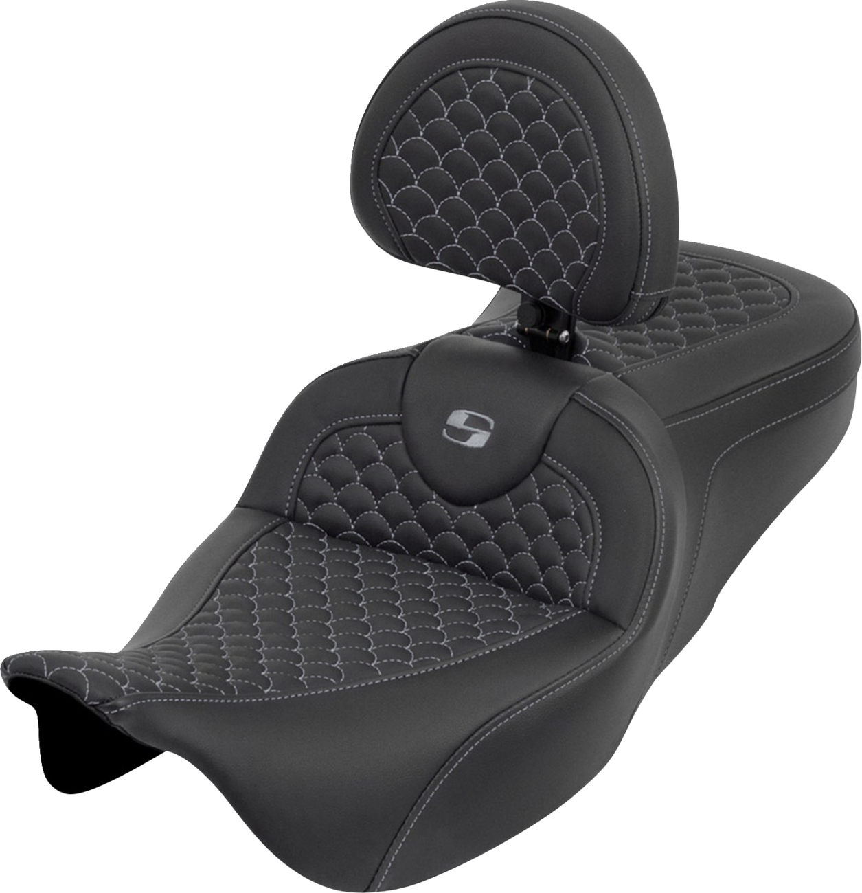 SADDLEMEN Roadsofa™ Seat - Dragon Scale - Gray Stitch - with Backrest - Touring '08-'25