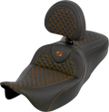 SADDLEMEN Roadsofa™ Seat - Dragon Scale - Orange Stitch - with Backrest - Touring '08-'25
