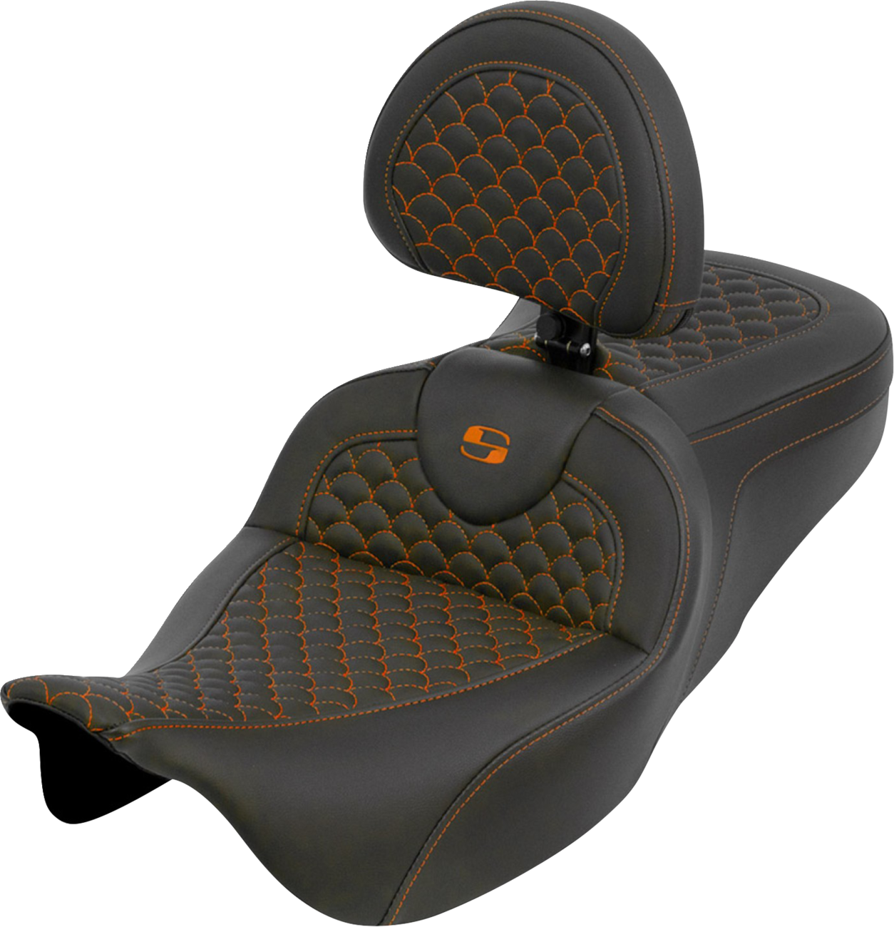 SADDLEMEN Roadsofa™ Seat - Dragon Scale - Orange Stitch - with Backrest - Touring '08-'25