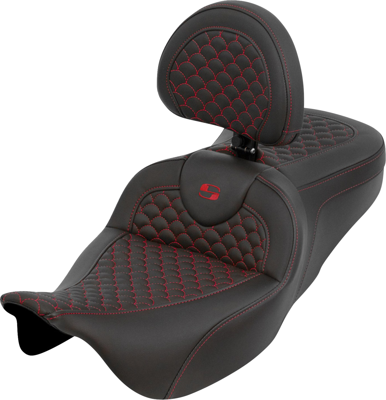 SADDLEMEN Roadsofa™ Seat - Dragon Scale - Red Stitch - with Backrest - Touring '08-'25