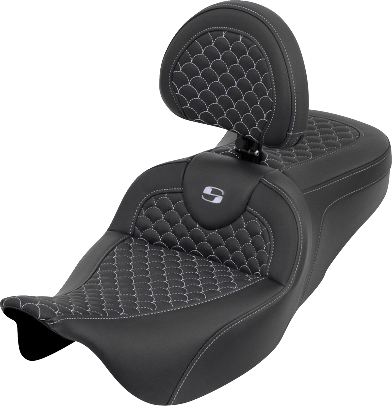 SADDLEMEN Roadsofa™ Seat - Dragon Scale - Silver Stitch - with Backrest - Touring '08-'25