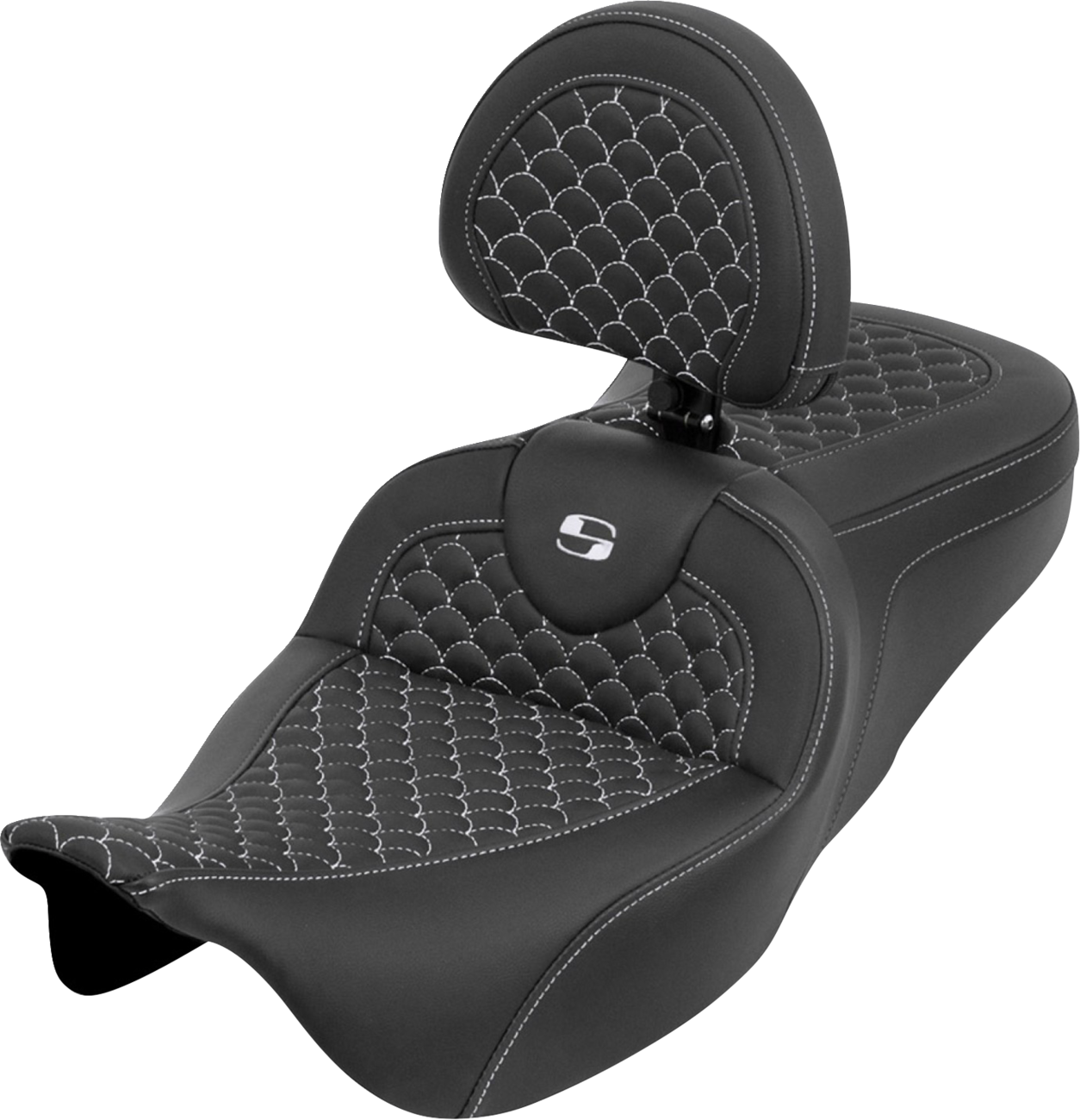 SADDLEMEN Roadsofa™ Seat - Dragon Scale - White Stitch - with Backrest - Touring '08-'25