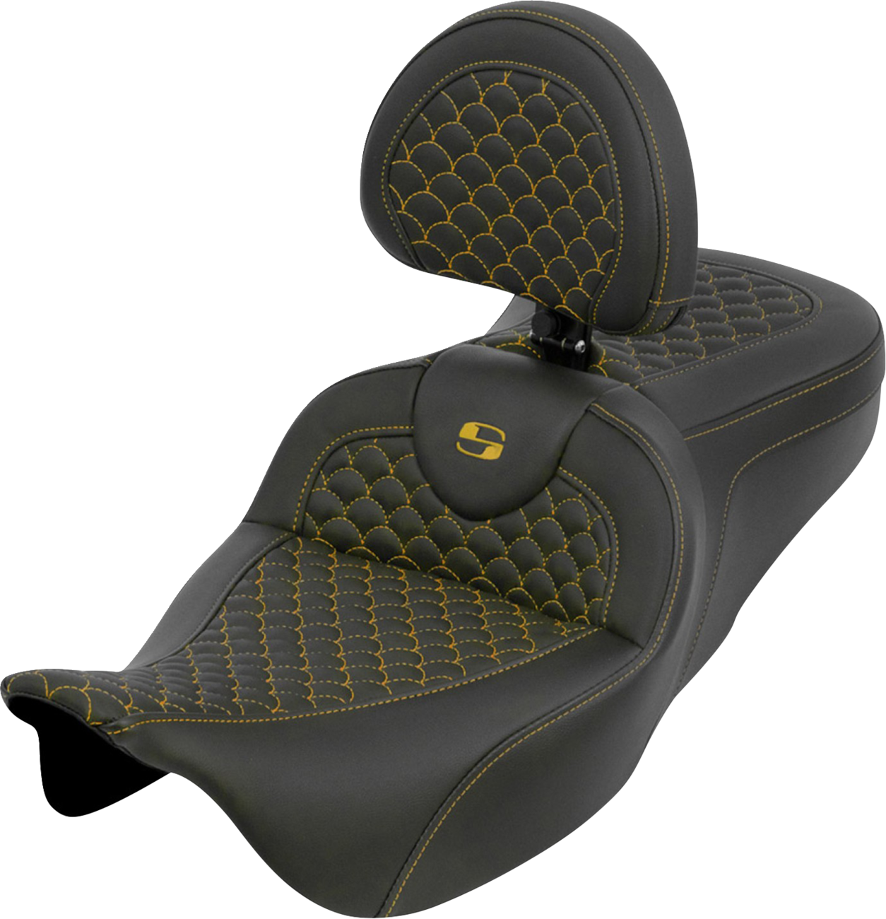 SADDLEMEN Roadsofa™ Seat - Dragon Scale - Gold Stitch - with Backrest - Touring '08-'25