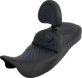 SADDLEMEN Extended Reach Roadsofa™ Seat - Dragon Scale - Blue Stitch - with Backrest - Touring '08-'25
