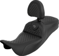 SADDLEMEN Extended Reach Roadsofa™ Seat - Dragon Scale - Gray Stitch - with Backrest - Touring '08-'25