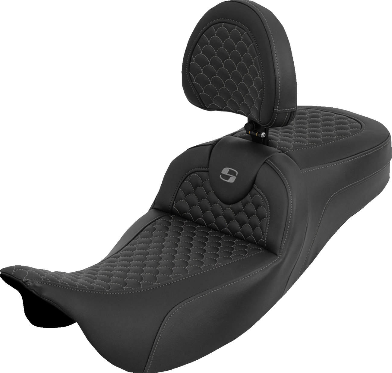 SADDLEMEN Extended Reach Roadsofa™ Seat - Dragon Scale - Gray Stitch - with Backrest - Touring '08-'25