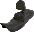 SADDLEMEN Extended Reach Roadsofa™ Seat - Dragon Scale - Orange Stitch - with Backrest - Touring '08-'25