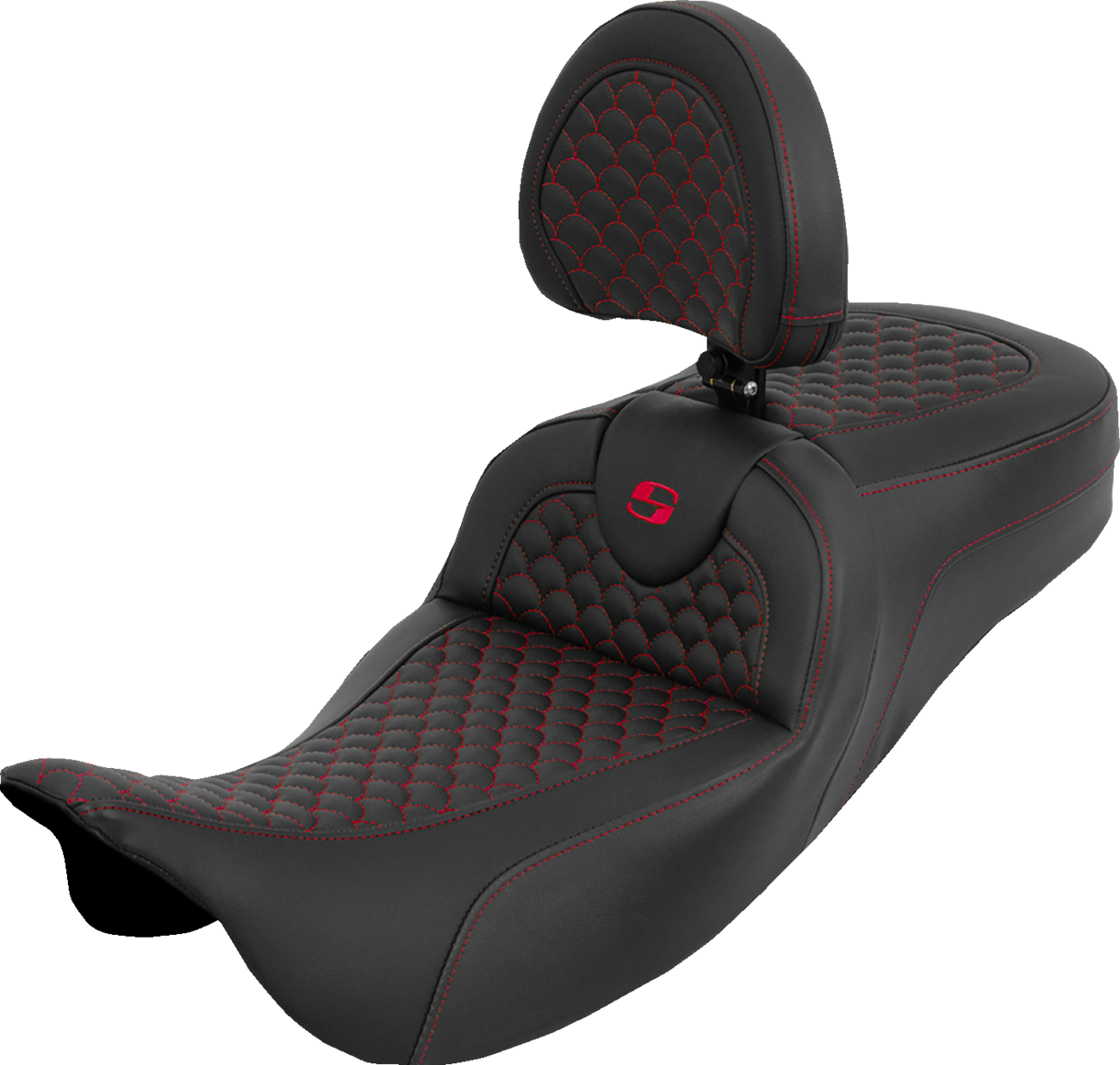 SADDLEMEN Extended Reach Roadsofa™ Seat - Dragon Scale - Red Stitch - with Backrest - Touring '08-'25