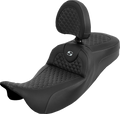 SADDLEMEN Extended Reach Roadsofa™ Seat - Dragon Scale - Silver Stitch - with Backrest - Touring '08-'25