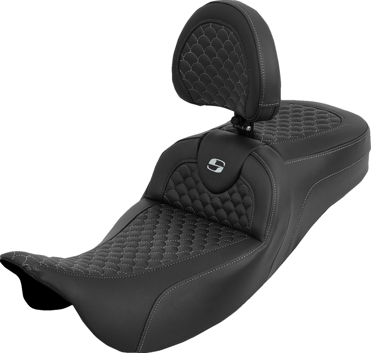 SADDLEMEN Extended Reach Roadsofa™ Seat - Dragon Scale - Silver Stitch - with Backrest - Touring '08-'25