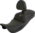 SADDLEMEN Extended Reach Roadsofa™ Seat - Dragon Scale - Gold Stitch - with Backrest - Touring '08-'25