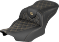 SADDLEMEN RoadSofa™ Seat - without Backrest - Lattice Stitch - Gold Stitch - FLH/FLT '23-'26