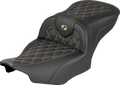 SADDLEMEN Extended Reach RoadSofa™ Seat - without Backrest - Lattice Stitch - Gold Stitch - FLH/FLT '23-'26