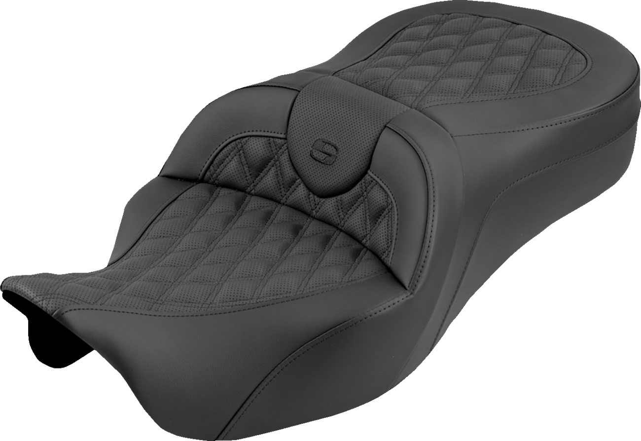 SADDLEMEN Roadsofa™ King Seat - No Backrest - Lattice Stitch - Black Stitch - FLH/FLT '08-'25
