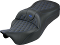 SADDLEMEN Roadsofa™ King Seat - No Backrest - Lattice Stitch - Blue Stitch - FLH/FLT '08-'25