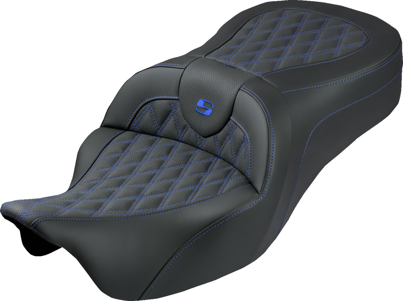 SADDLEMEN Roadsofa™ King Seat - No Backrest - Lattice Stitch - Blue Stitch - FLH/FLT '08-'25
