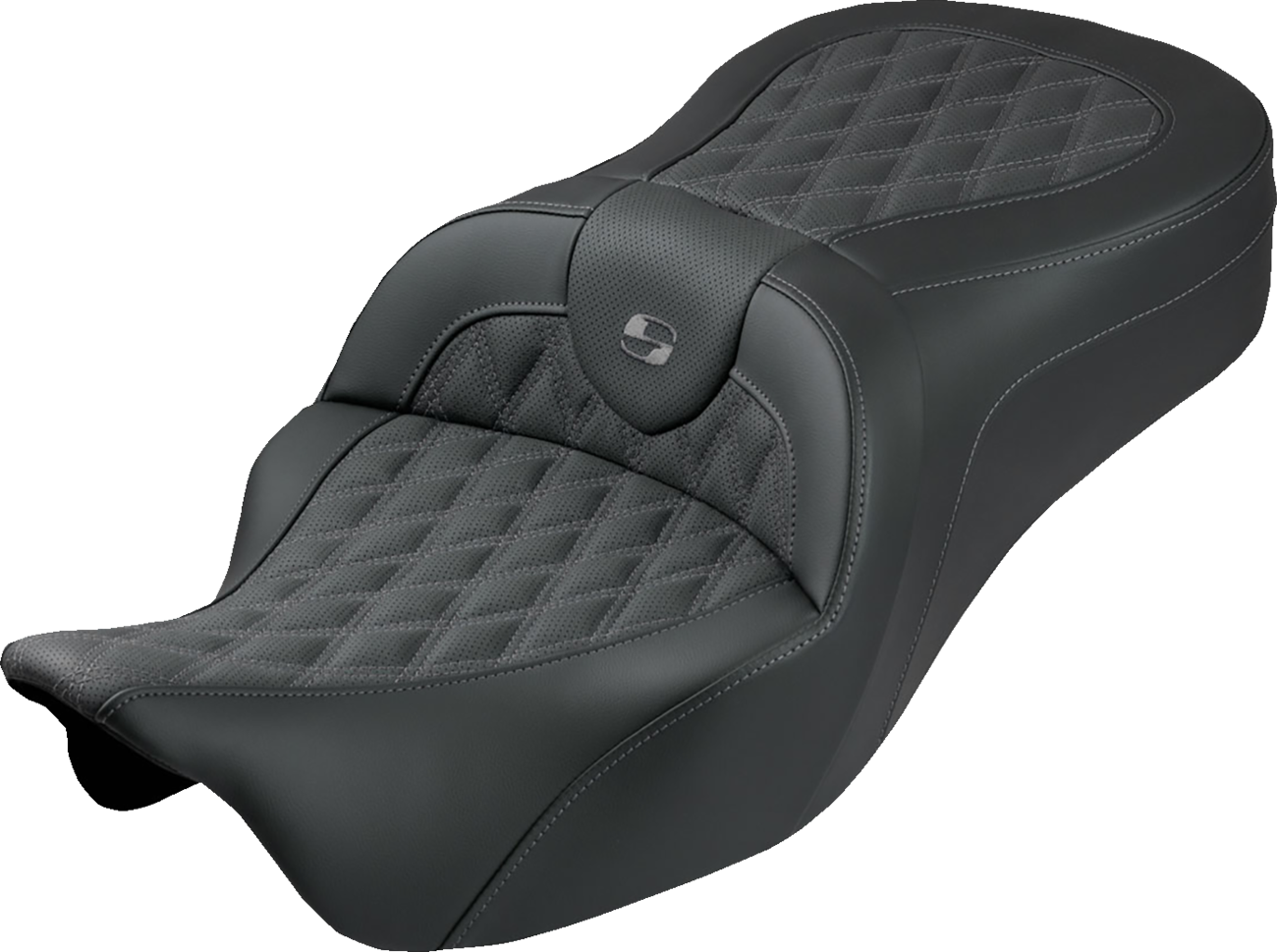 SADDLEMEN Roadsofa™ King Seat - No Backrest - Lattice Stitch - Gray Stitch - FLH/FLT '08-'25