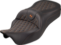SADDLEMEN Roadsofa™ King Seat - No Backrest - Lattice Stitch - Orange Stitch - FLH/FLT '08-'25