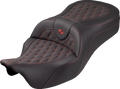 SADDLEMEN Roadsofa™ King Seat - No Backrest - Lattice Stitch - Red Stitch - FLH/FLT '08-'25