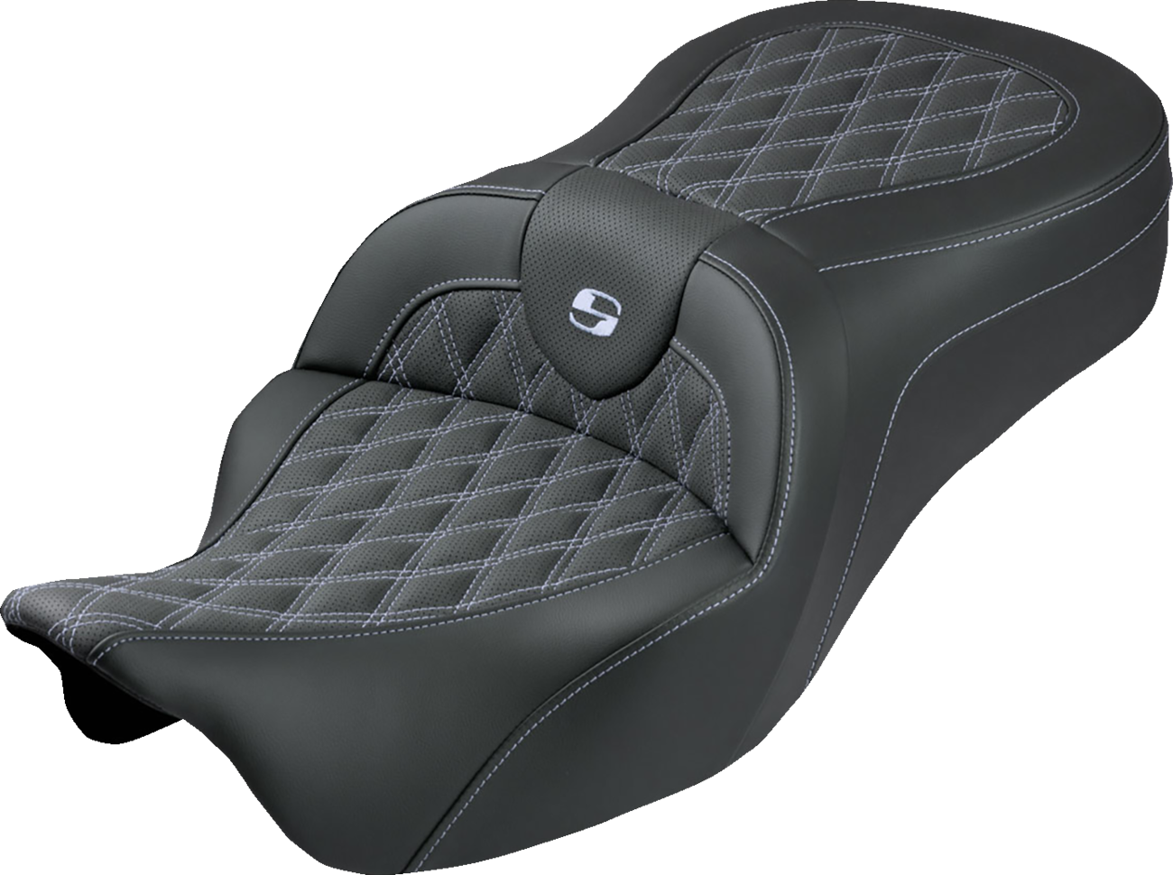SADDLEMEN Roadsofa™ King Seat - No Backrest - Lattice Stitch - Silver Stitch - FLH/FLT '08-'25