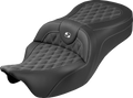 SADDLEMEN Roadsofa™ King Seat - No Backrest - Lattice Stitch - White Stitch - FLH/FLT '08-'25