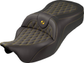SADDLEMEN Roadsofa™ King Seat - No Backrest - Lattice Stitch - Gold Stitch - FLH/FLT '08-'25