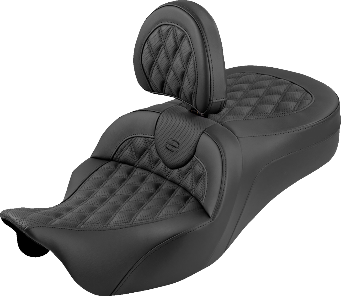 SADDLEMEN Roadsofa™ King Seat - With Backrest - Lattice Stitch - Black Stitch - FLH/FLT '08-'25