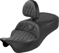 SADDLEMEN Roadsofa™ King Seat - With Backrest - Lattice Stitch - Gray Stitch - FLH/FLT '08-'25