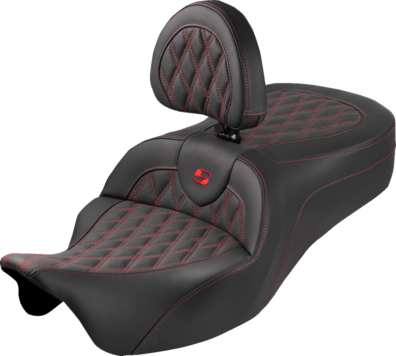SADDLEMEN Roadsofa™ King Seat - With Backrest - Lattice Stitch - Red Stitch - FLH/FLT '08-'25