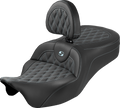 SADDLEMEN Roadsofa™ King Seat - With Backrest - Lattice Stitch - Silver Stitch - FLH/FLT '08-'25