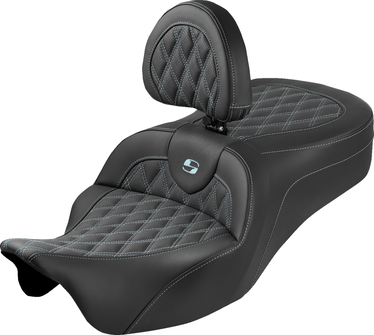 SADDLEMEN Roadsofa™ King Seat - With Backrest - Lattice Stitch - Silver Stitch - FLH/FLT '08-'25