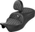 SADDLEMEN Roadsofa™ King Seat - With Backrest - Lattice Stitch - White Stitch - FLH/FLT '08-'25