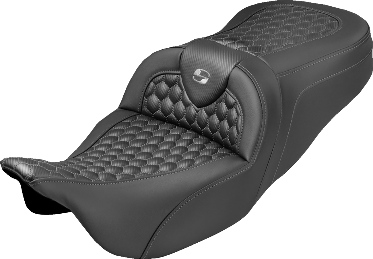 SADDLEMEN Roadsofa™ Seat - Honeycomb Stitch - Gray Stitch - No Backrest - FLH/FLT '08-'25