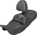 SADDLEMEN Roadsofa™ Seat - Honeycomb Stitch - Gray Stitch - With Backrest - FLH/FLT '08-'25