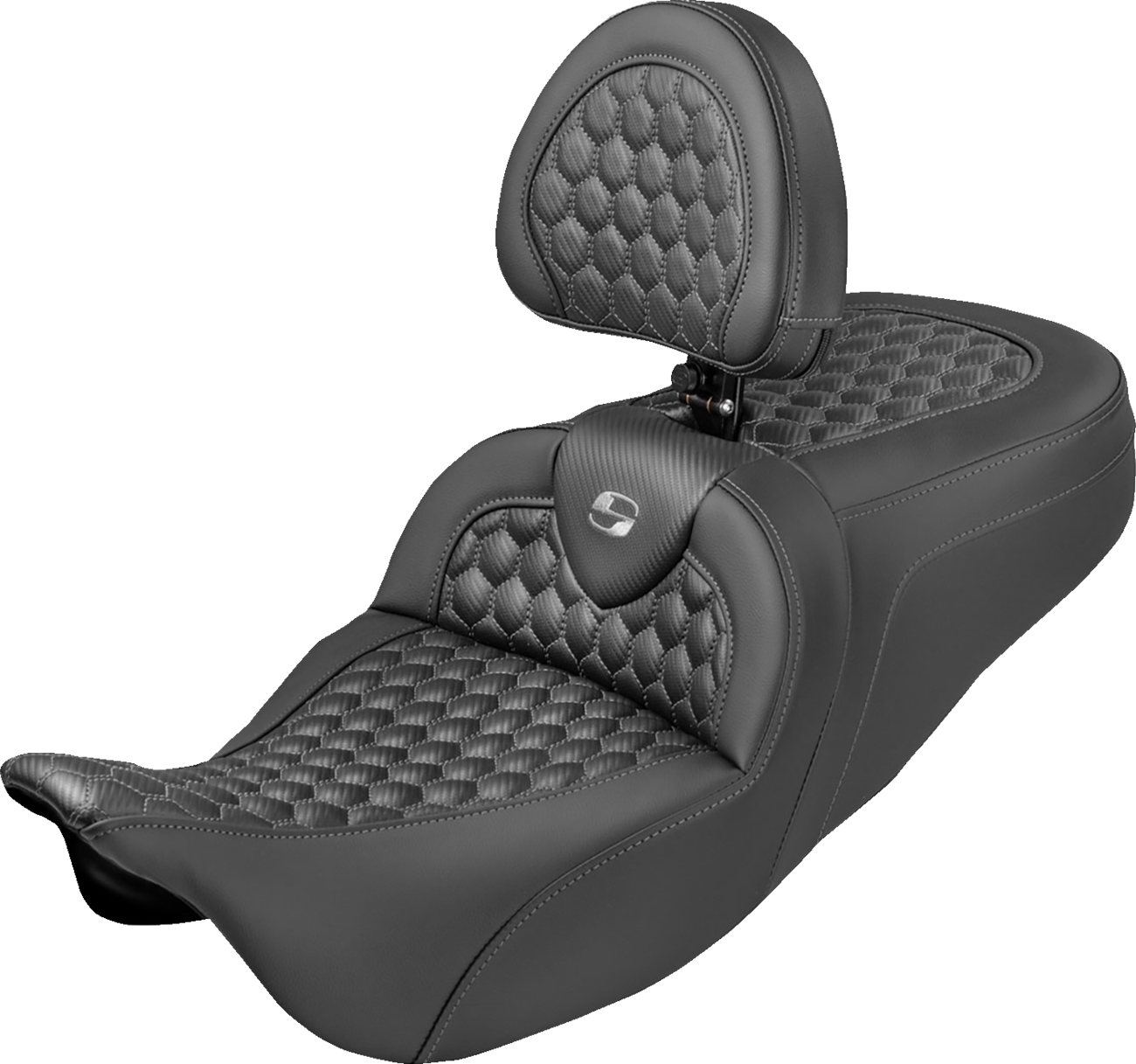 SADDLEMEN Roadsofa™ Seat - Honeycomb Stitch - Gray Stitch - With Backrest - FLH/FLT '08-'25