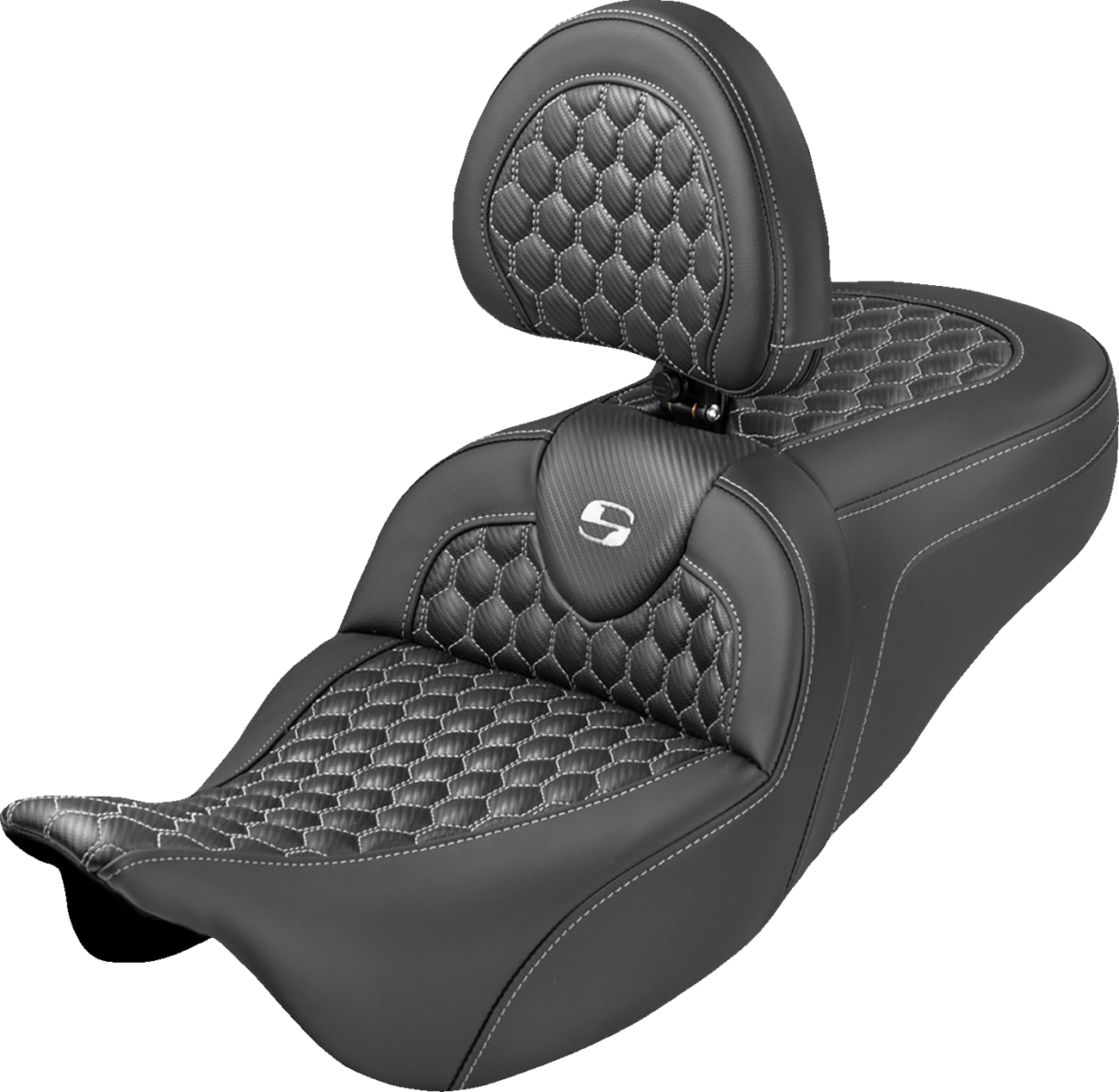 SADDLEMEN Roadsofa™ Seat - Honeycomb Stitch - White Stitch - With Backrest - FLH/FLT '08-'25