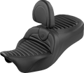 SADDLEMEN Roadsofa™ King Seat - With Backrest - Tuck-n-Roll - Black Stitch - FLH/FLT '08-'25