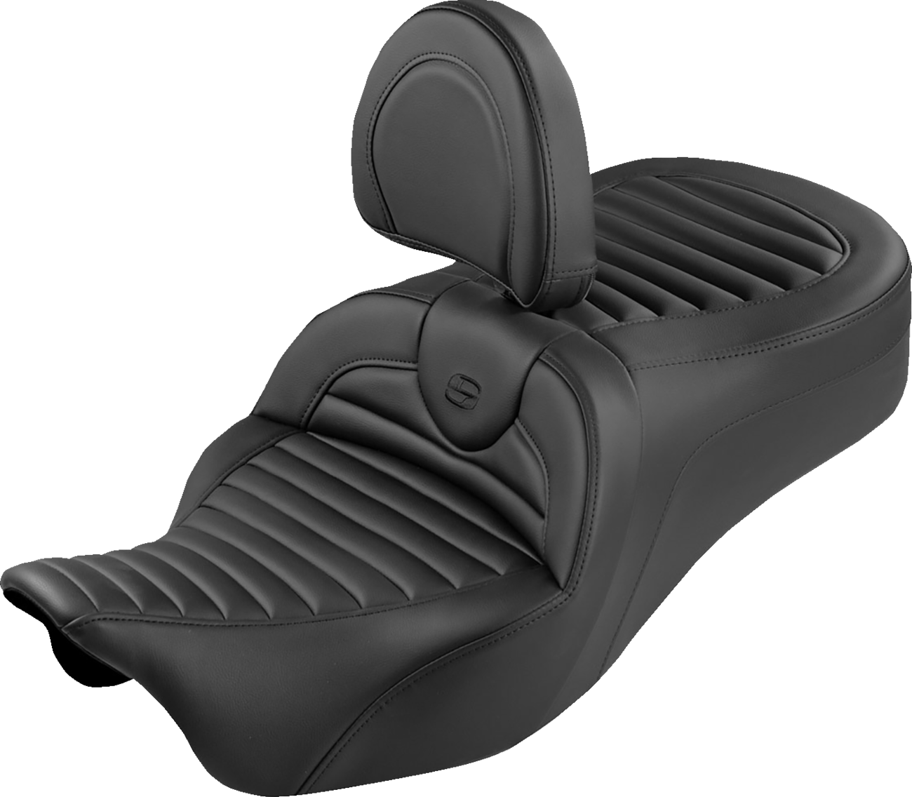 SADDLEMEN Roadsofa™ King Seat - With Backrest - Tuck-n-Roll - Black Stitch - FLH/FLT '08-'25