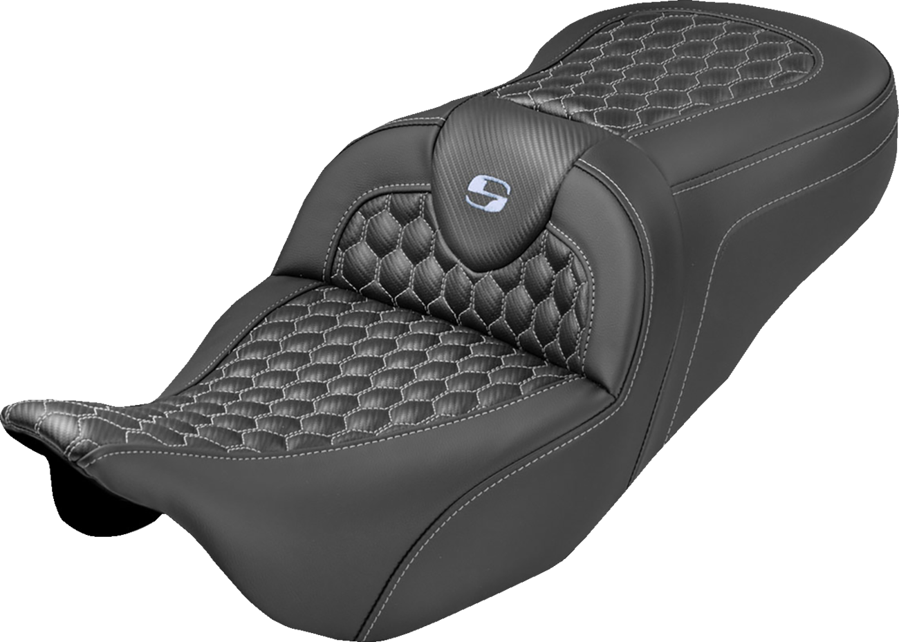 SADDLEMEN Extended Reach RoadSofa™ Seat - Honeycomb - Silver Stitch - without Backrest - FLH/FLT '08-'25