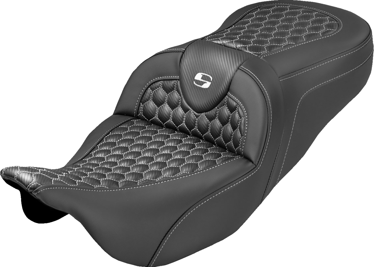 SADDLEMEN Extended Reach RoadSofa™ Seat - Honeycomb - White Stitch - without Backrest - FLH/FLT '08-'25