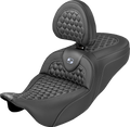 SADDLEMEN Extended Reach RoadSofa™ Seat - Honeycomb - Silver Stitch - with Backrest - FLH/FLT '08-'25