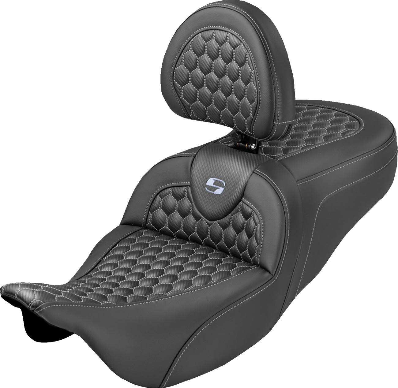 SADDLEMEN Extended Reach RoadSofa™ Seat - Honeycomb - Silver Stitch - with Backrest - FLH/FLT '08-'25