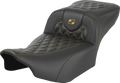 SADDLEMEN Extended Reach Roadsofa™ Seat - Carbon Fiber - without Backrest - Gold Lattice Stitch - FL '23-'25