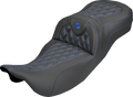 SADDLEMEN Extended Reach Roadsofa™ Carbon Fiber Seat - Lattice - Blue Stitch - Without Backrest - FL '08-'25