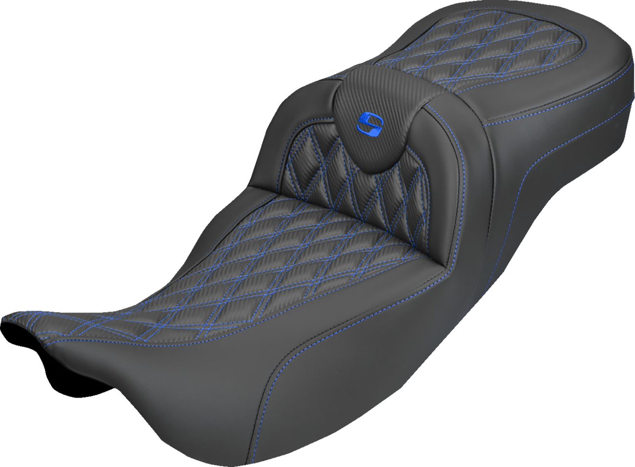 SADDLEMEN Extended Reach Roadsofa™ Carbon Fiber Seat - Lattice - Blue Stitch - Without Backrest - FL '08-'25