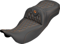 SADDLEMEN Extended Reach Roadsofa™ Carbon Fiber Seat - Lattice - Orange Stitch - Without Backrest - FL '08-'25