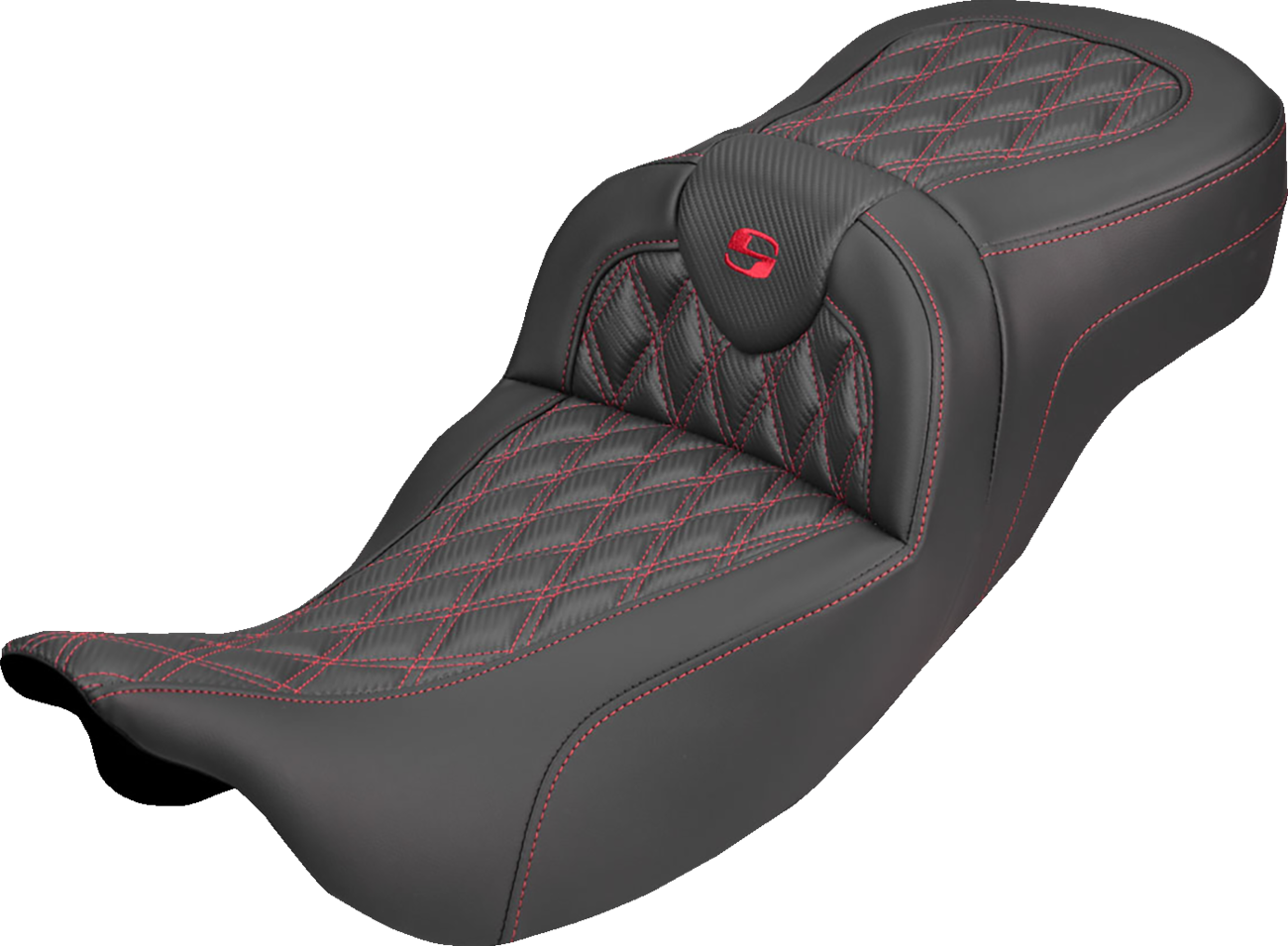 SADDLEMEN Extended Reach Roadsofa™ Carbon Fiber Seat - Lattice - Red Stitch - Without Backrest - FL '08-'25